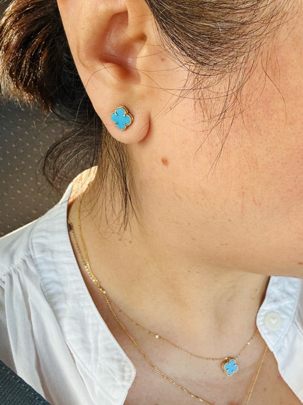 🍀 Turquoise Clover Set in 18K Saudi Gold 💙 - Picture 5 of 6